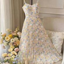 Elenzya Sleeveless V-Neck A-Line Waist Cinched Elegant Romantic Ditsy Floral Dress, Suitable For Resort, Garden Party, Spring/Summer Gathering, Travel - Multicolor - Ver 4