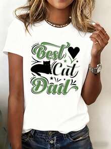 Camiseta Divertida de Gato para Mujeres - 180GSM 100% Blanca de Manga Corta con Estampado de Gatito Humorístico, Top Casual de Cuello Redondo para Amantes de Gatos, Regalo para Mamás de Gatos y Dueñas de Mascotas (Ropa Cómoda y Casual) - [Blanco] - Ver 1