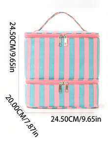 Caja de almacenamiento de cosméticos de doble capa con insertos organizadores de esmalte de uñas desmontables, bolsa de almacenamiento de maquillaje de gran capacidad, adecuada para viajes, tocador, salón y uso doméstico - Multicolor - Ver 2