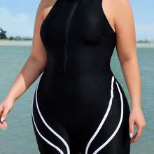 Swim SPRTY Plus Size Colorblock Sleeveless One-Piece Swimsuit With Front Zipper, Summer One-Piece Bathing SuitFor Leisure And Vacation - Multicolor - Ver 5