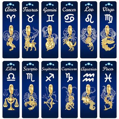 Golden Charms 12 Constellation Zodiac Signs Charm Bead Pendant Fit Original Bracelet DIY Birthday Jewelry Gifts