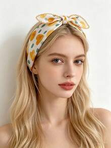 1 Pc Ladies' Soft & Breathable Printed Square Scarf/Headband/Triangle Scarf, With Colorfast Ditsy Floral Pattern, Suitable For Daily Wear For Dress - Multicolor - View 5