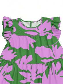 Casual Dress With Floral Print And Ruffled Hem For Spring/Summer Holidays - 紫色 - 查看 5
