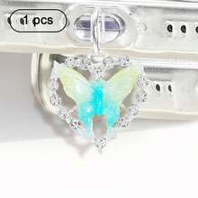 Accesorio de enchufe antipolvo con decoración de mariposa y corazón de ónix y cristal, accesorio colgante compatible con todos los modelos de teléfono - Multicolor - Ver 24