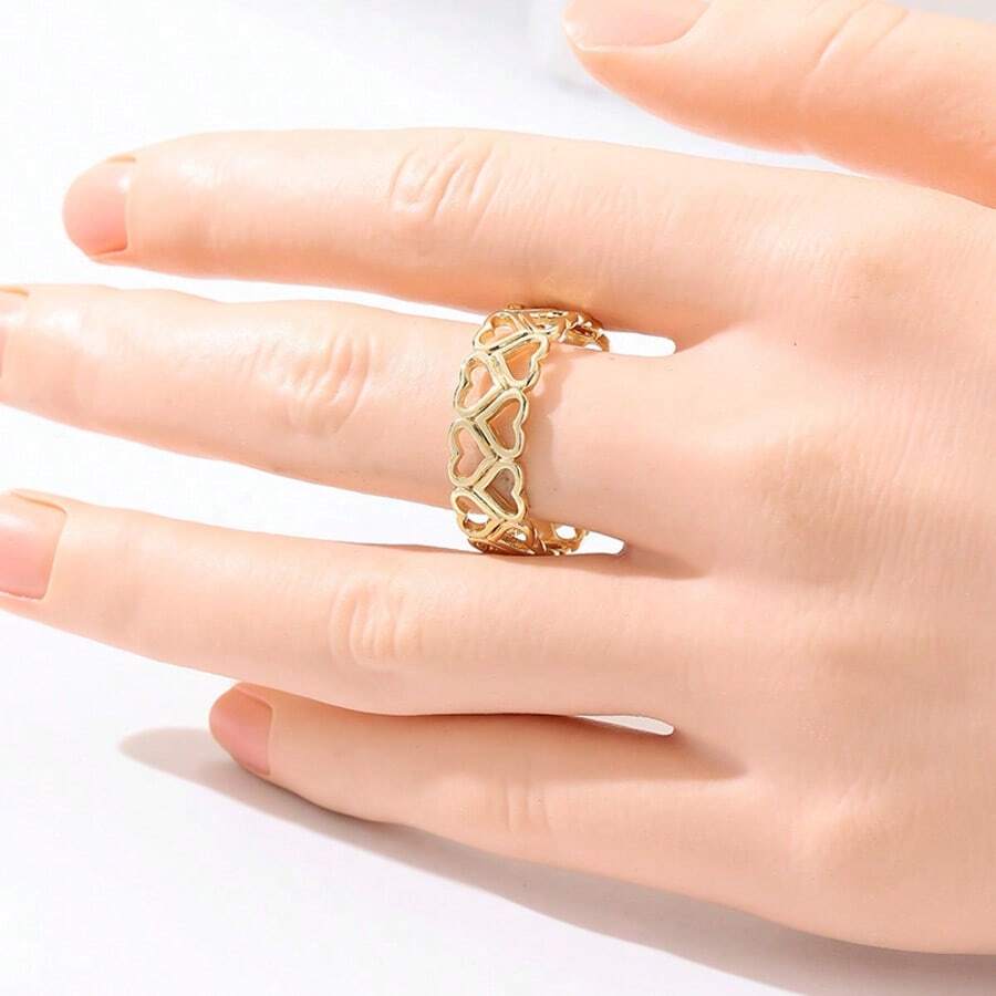 Fashionable Hollow Geometric Round Ring, Minimalist Delicate Hollow Design, Versatile Daily Wear Accessory - Gold - View 1