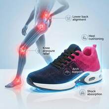Women's Orthopedic Walking Shoes For Plantar Fasciitis Support, Non-Slip Work Sneakers With Arch Support, Wide Toe Box Lightweight Comfortable Shoes For Nursing, Standing All Day, Gym - Màu Hoa hồng đỏ - Xem 2