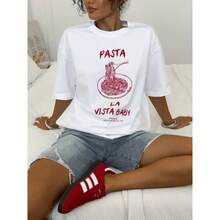 Camiseta de manga corta 100% algodón, estilo casual americano, estilizada y elegante, estampada, versátil, estilo europeo y americano. - Blanco - Ver 4