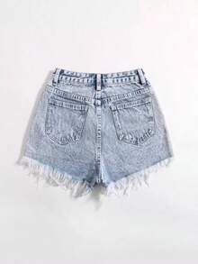Pantalones cortos vaqueros casuales, estilo minimalista para uso diario - Lavado ligero 2 - Ver 2