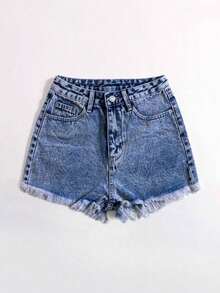 Pantalones cortos vaqueros casuales, estilo minimalista para uso diario - Azul lavado medio - Ver 5