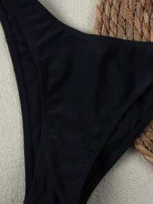 Nuevo conjunto de bikini negro sólido, sexy, elegante, casual, para playa, vacaciones y citas, sin tirantes, para primavera/verano - Negro - Ver 5