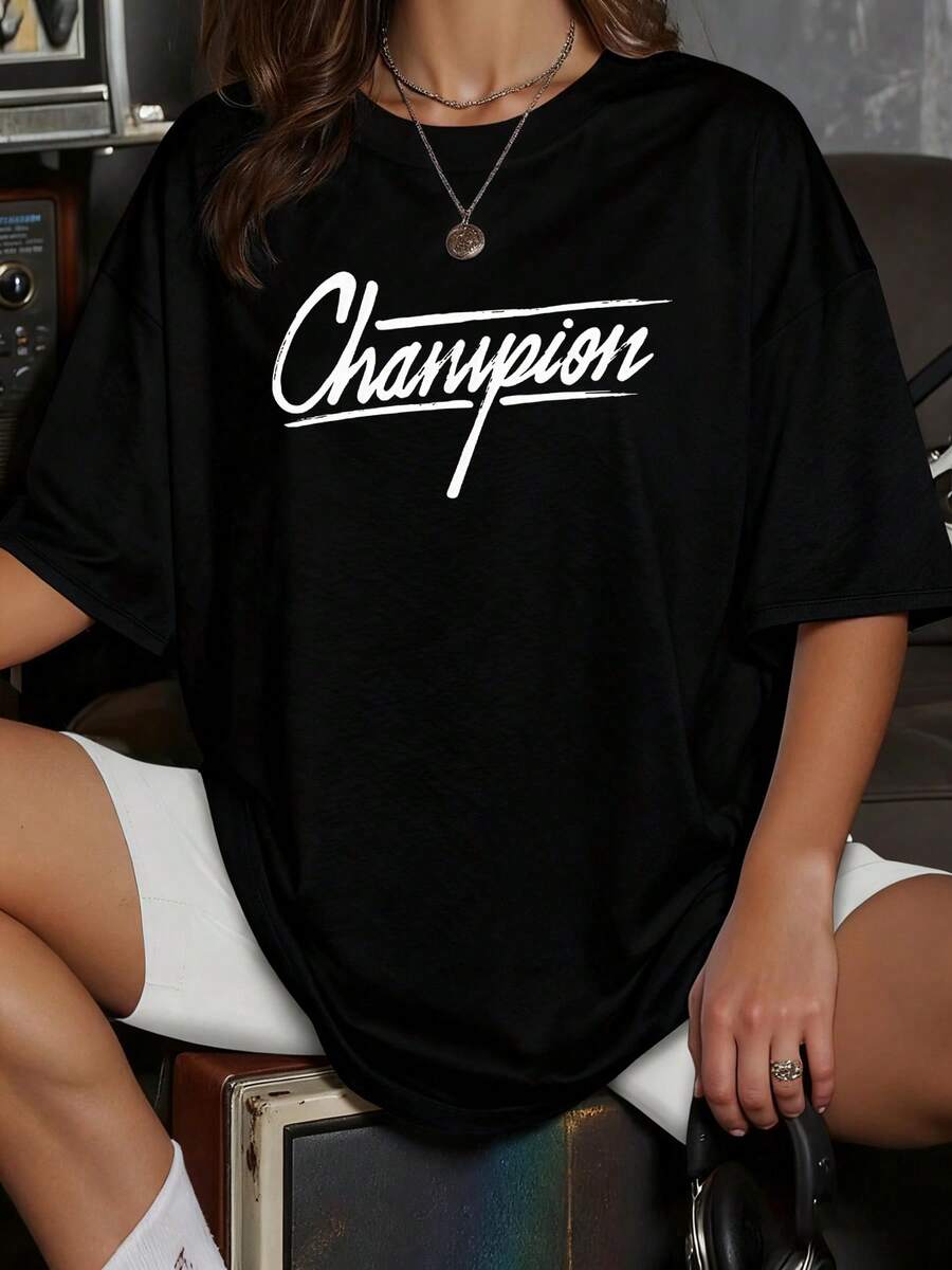 Palabras que transmiten energía positiva con tipografía fluida que simboliza superación y confianza personal camiseta para mujer casual cómoda y moderna para uso diario - Negro - Ver 1