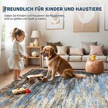 Moderner abstrakter Teppich, waschbar, rutschfest mit TPR-Rücken, weicher Kurzflor, fleckenresistent, farbbrillant - Blaubraun - Übersicht 5