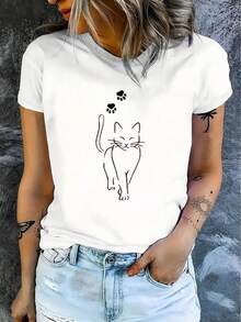 1 camiseta casual de manga corta para mujer, 100% algodón grueso - cuello redondo cómodo, top suave y bonito, 180g 100% algodón. - Blanco - Ver 3