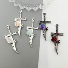 10/20pcs Vintage Dark Style Zinc Alloy Cross Pendant With Ombre Rose Pattern, Suitable For DIY Jewelry Making, Necklace, Bracelet, Earring, Bag Chain, Keychain, Zipper Decor, Great Gift Choice - Multicolor - View 2