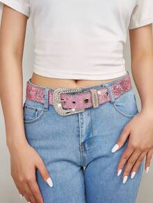 1 pieza Cinturón decorativo con tachuelas de rhinestone, apto para uso diario - Rosa - Ver 7
