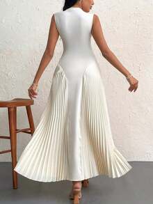 Vestido elegante de línea A ajustado con pliegues para mujeres - Albaricoque - Ver 2