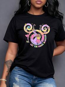 Purple Dragon Holding Flowers Surrounded By Multicolored Circles With Butterflies Symbolizing Joy And Positive Energy. Comfortable And Fashionable Women's T-Shirt - 黑色 - 查看 6