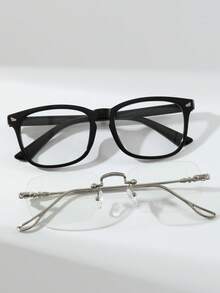 2 Pairs Men's Rectangular Minimalist Elegant Transparent Glasses, Suitable For Daily Life, Street Photography, Office, Reading, TV Watching, Smartphone Use, Business Casual - 白色 - 查看 12