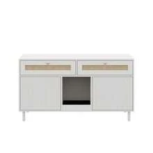 Cat Litter Box Cabinet With Litter Mat, Pet Cabinet With Rattan Drawer, Pet Sideboard/TV Cabinet, Without Litter Box, 120x50x65 Cm - White - View 11