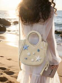 Fashionable Woven Shoulder Bag For Spring 2026, Suitable For Daily Use, Casual Outings, Travel, And Vacations - النيون - مشاهدة 3