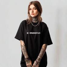 Camiseta de manga corta 100% algodón puro, estilo casual de verano europeo y americano, única y versátil, corte holgado, diseño cómodo, estampada. - Blanco - Ver 2