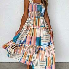 Women's Casual Loose Color Block Striped Sleeveless Slip Dress, Summer Vacation Elegant - Multicolor - Ver 1