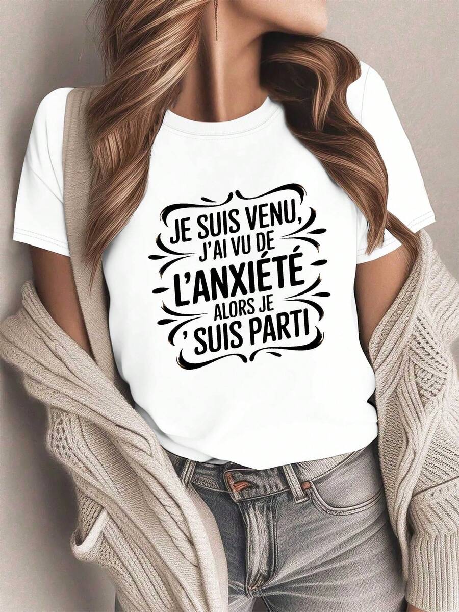 Camiseta cómoda encillara mujer con diseño temático de ansiedad francesa