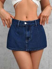 Tall Minifalda vaquera ultracorta, de moda para el verano - Azul lavado oscuro 4 - Ver 5