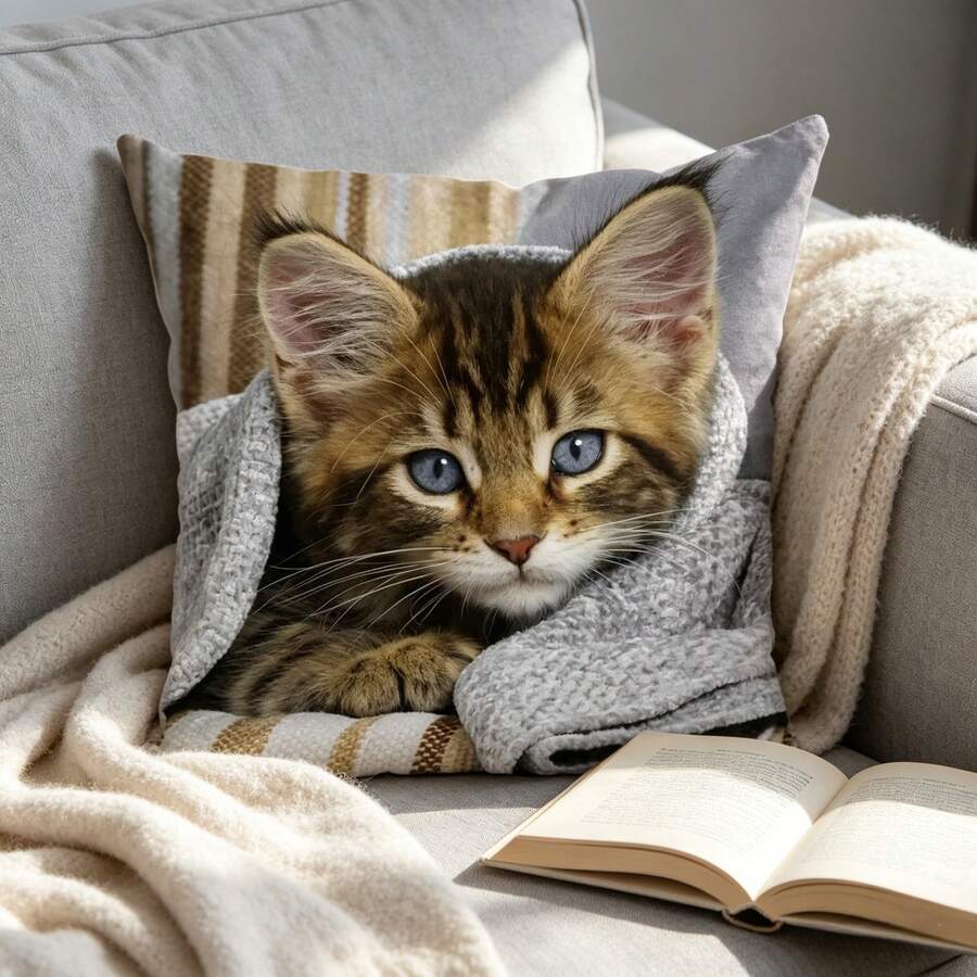 1 件可爱三色猫抱枕套,舒适萌趣猫咪靠垫,涤纶面料单面印花枕套,拉链封口,可机洗,适用于家居装饰、婚礼、办公室或工作室,装饰枕,18.0x18.0 英寸 - 彩色 - 查看 1