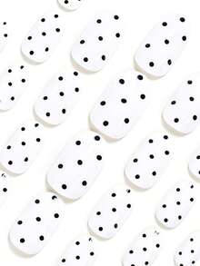 24 buah Kuku Palsu Oval Sedang Motif Polkadot Hitam Putih, Modis & Elegan, Dilengkapi dengan 1 Stiker Lem dan 1 Kikir Mini, Cocok untuk Wanita dan Anak Perempuan, Pengiriman Acak - Putih - View 4