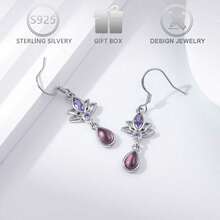 1 Đôi bông tai bạc 925 cao cấp, đính đá Zirconia tổng hợp, thiết kế hình hoa sen, thích hợp để đeo hàng ngày, đi nghỉ mát, dự tiệc, làm quà tặng sinh nhật, quà tặng ngày Valentine. - Bạc - Xem 6