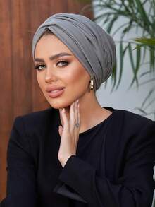 1pc Women's Classic Solid Color Chemo Turban, High Elasticity Pleated Design, Anti-Slip Breathable Headwrap, Multilayer Pleated Style For Hijab, Soft Comfortable Viscose Knit Fabric, Suitable For Daily Wear - Multicolor - View 15