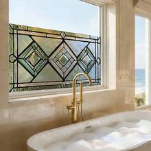 1/4 piezas Película de vidrio con patrón floral colorido, adhesivo de privacidad de vidrio estático retro, adhesivo decorativo removible para el hogar, sala de estar, baño, oficina - Película para ventanas con estampado geométrico - Ver 11