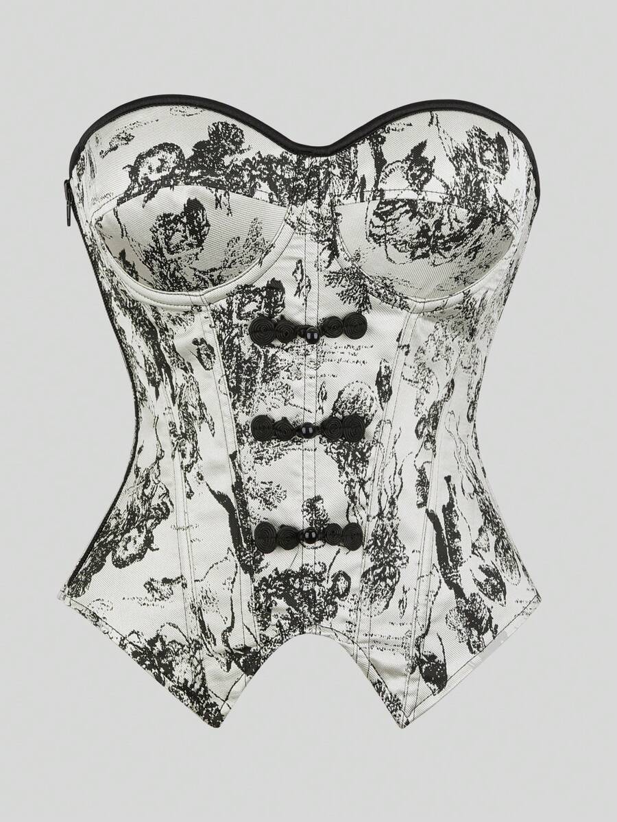 Body tipo bustier estilo bandeau con estampado de tinta para mujer, con varillas, estilo corte y control de abdomen moldeador