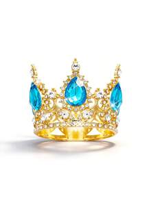 1 pieza Corona nupcial, corona de princesa redonda lujosa y brillante con decoración de flores para vestido de novia, accesorios para el Día de San Valentín, verano, playa, elegante, fiesta - Multicolor - Ver 23