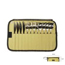 Portable Cutlery Roll – Storage And Organizer Bag For Travel Cutlery, Waterproof Polyester | Compact And Portable, With Divider, Ideal For Camping - màu bùn - Xem 3