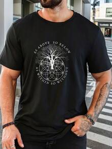 Camiseta de manga corta con cuello redondo y estampado "AS ABOVE SO BELOW" para hombre, ideal para el hogar, uso diario, fiestas y viajes-perfecta como regalo para amigos o familiares. - Negro - Ver 1
