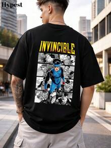 Camiseta de Estilo Manga para Hombre con Estampado de Cómic Invencible, 100% Algodón, Corte Holgado, Ideal para Primavera y Fanáticos del AnimeCómodo y perfecto para el uso diario. - Negro - Ver 5
