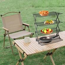 4-Etagen Klappbarer Abkühlrost, Faltbares Eisen Campingregal, Antihaft Grill Und Abtropfgestell, 10kg Pro Ebene Tisch Organizer Für Picknick, Backen, Küchenplatte - Vierstöckiges, faltbares Aufbewahrungsregal aus Schmiedeeisen - Übersicht 9