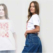 Camiseta de manga corta con estampado de lunares para mujer, en stock para envío internacional, nueva moda de verano, top casual de cuello redondo, camiseta de manga corta para mujer. - Negro - Ver 3