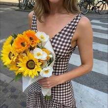 PariChic 2026 Women's Plaid Patchwork Milkmaid Dress, Sleeveless Style With Smocked Details & Full Flared Hem, Zipper Closure, Casual Daily Commute Minimalist Holiday Dress - Rojo - Ver 5