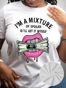 Women's Vintage T-Shirt With Fun Money And Lips Print - Soft, Breathable, Short Sleeve, Round Neck - Suitable For Casual Spring And Summer Activities And Everyday Fashion, Blouses And Dresses For Women. - 白色 - 查看 2