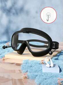 Large Frame Waterproof Anti-Fog Swimming Goggles, Adult Size, With Integrated Earplugs, Comfortable Design, Unisex, Transparent Wide Field Of View, Leak-Proof Seal, UV Protection, Durable Construction, Suitable For Swimming Pool Training And Water Sports - Multicolor - View 9