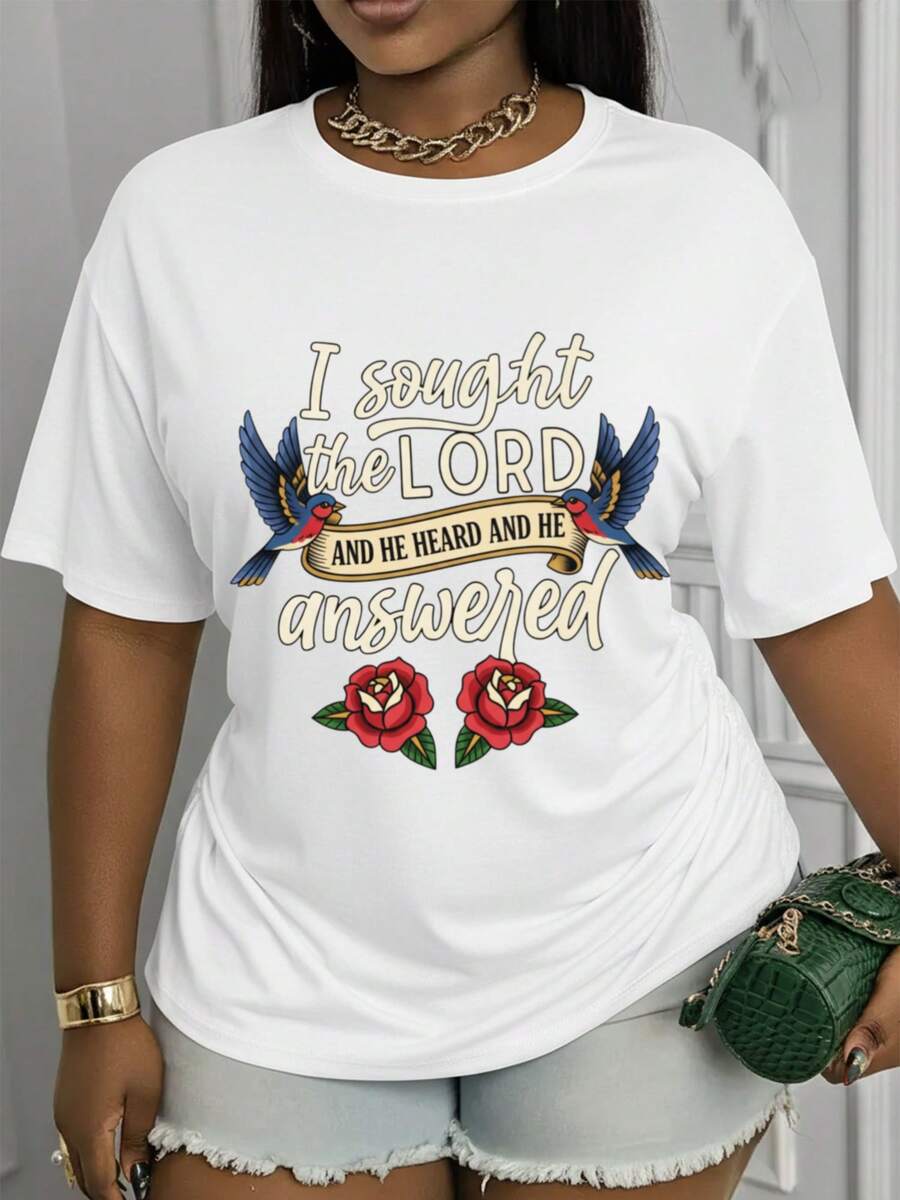 Women's Soft Cotton T-Shirt With Short Sleeves And A Crew Neck, Featuring The Print "I Seek The Lord, And The Lord Hears And Answers Me." This Garment, With Its Touch Of Humor And Pop Style, Has A Relaxed Fit, Making It Suitable For Everyday Wear And Social Media Fashion. It's Machine Washable And Suitable For Any Season. - 白色 - 查看 1