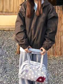 Korean Niche Design Star Shoulder Bag, Large Capacity Cloth Bag, Ultra-Light Convenient For Short Trips, Travel, Commute, Outdoor, Daily Shopping, Women Tote Handbag - Light Grey - View 3