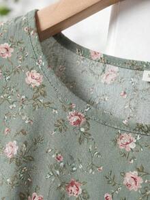 Vestido midi de manga corta, cuello redondo y corte holgado para mujer, adecuado para el verano - Multicolor 7 - Ver 6