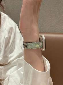 1入 時尚可愛優雅清新花卉女款手錶錶帶 適用於 Series Ultra/SE/11/10/9/8/7/6/5/4/3/2/1 38/40/41/42/44/45/46/49mm 商務日常禮物百搭綠色 - 銀綠花 - 查看 5