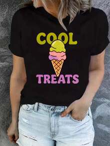 1 Women's Summer Short Sleeve T-Shirt With Print, Modern And Casual, Machine Washable, Comfortable Fit, 2D Flat Print, 180g, 100% Cotton. - 黑色_06 - 查看 1