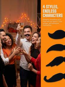 4pcs Fake Mustache Party Decoration Accessories, Natural Wear Effect, Suitable For Theme Parties, Halloween, Costume Parties, Masquerade, Role Playing, Christmas, Thanksgiving - Multicolor - View 6