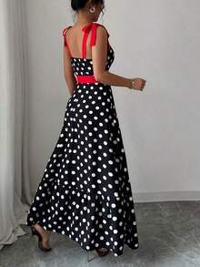 XHEElenzga Vestido de tirantes con estampado de lunares para mujerXHE - Negro - Ver 2